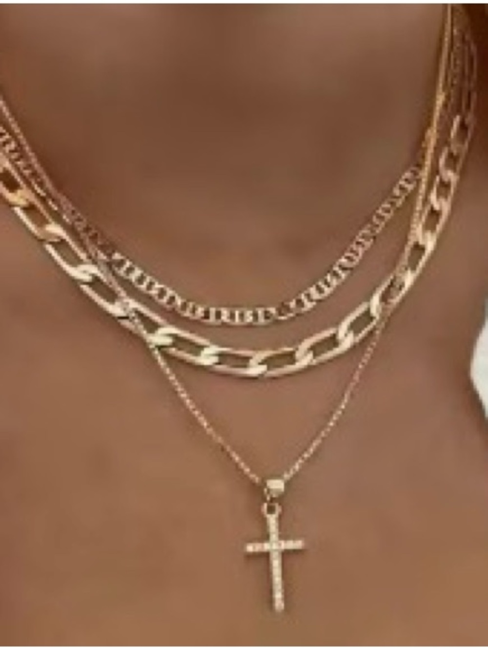 Gold Plated Layered Cross Necklace Set - Women Jewelry